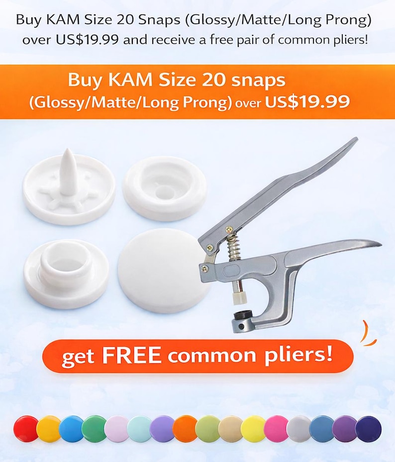 KAM Size 20 Long Prong Plastic Snaps: No-Sew Fasteners for Thick Fabrics image 2