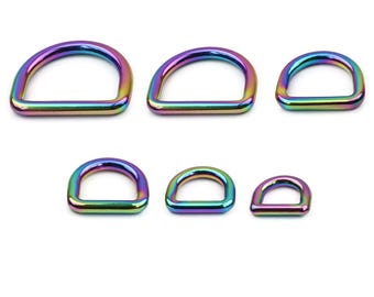 10 PCS Rainbow D-Rings: No Slit Zinc Alloy D Rings