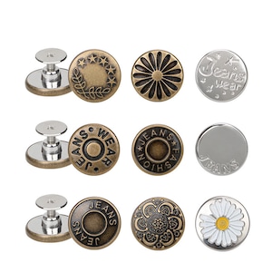 10 Sets Screw Jeans Buttons--Metal Jeans Tacks Metal Jeans Button No-Sew Nailless Removable Jean Buttons Repair Kit Rivets for Jeans Jackets
