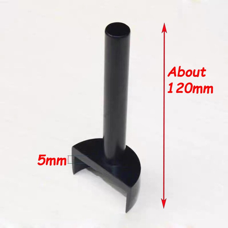 May include: A black tool with a cylindrical handle and a semi-circular base. The handle is approximately 120mm long. The base is about 5mm wide. The text "About 120mm" and "5mm" are visible.