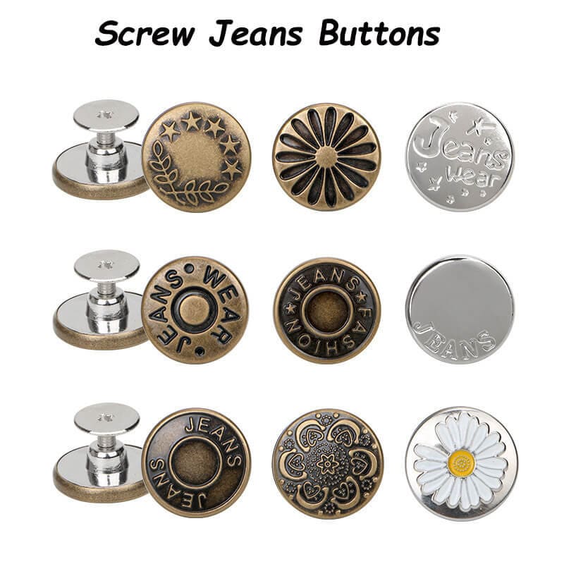 12 Sets Button Pins for Loose Jeans, No Sew and No Tools Instant Replacement Snap Tack Pant Button, Ceryvop Reusable and Adjustable Metal Pants