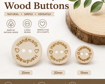 100 pcs Handmade Style Wood Buttons, 2 Hole Wooden Sewing Buttons for Crochet, Knitting & Crafts