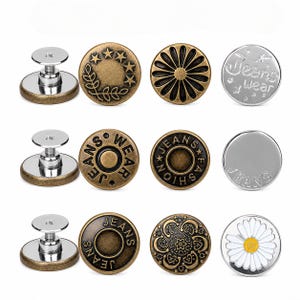 10 Sets Screw-Back Jeans Buttons, No-Sew Removable Metal Buttons, 17mm