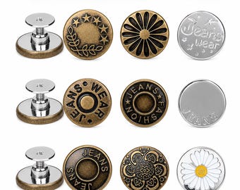 10 Sets Screw-Back Jeans Buttons, No-Sew Removable Metal Buttons, 17mm