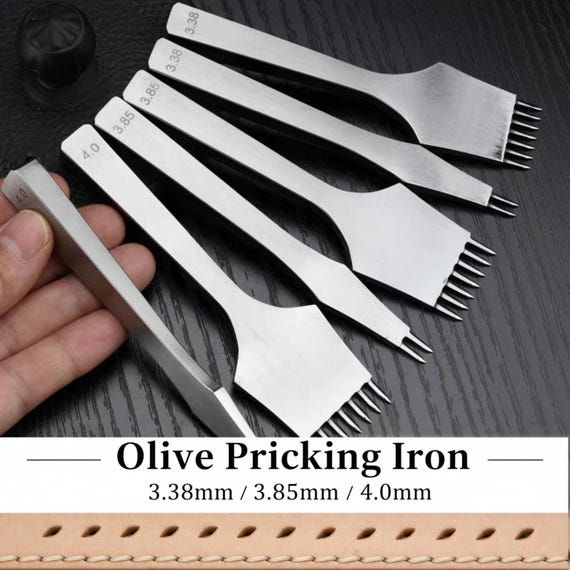 2 PCS Olive Pricking Iron Set, 3.38mm 3.85mm 4.0mm Leathercraft Tool