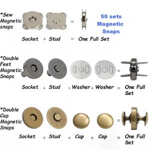 50 Sets Magnetic Snaps – Sew In, Double Cap & Double Feet, Brass Purse Closure