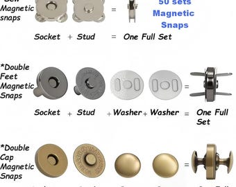 50 Sets Magnetic Snaps – Sew In, Double Cap & Double Feet, Brass Purse Closure