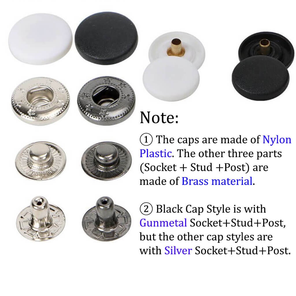 50 Sets Colorful Fashion Spring Metal Snaps, Nylon Caps With Brass ...