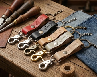 Leather Loop Keychain with Trigger Snap - Personalized Gift