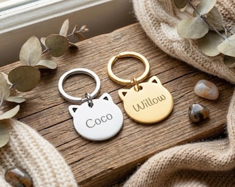 Free Personalized Cute Cat Tag, Custom Cat Tags, Cat Name Tags, Cat Collar Tag, Customized Stainless Steel Pet ID Tag