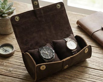 Personalized Leather Watch Case, Travel Watch Roll, Groomsmen Gifts