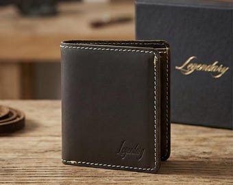 Free Personalized Large Leather Wallet Men | Slim Bifold | Gift for Him