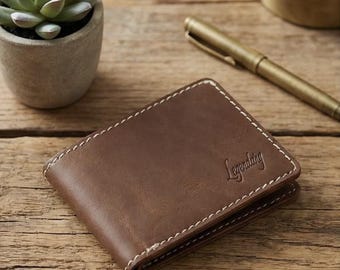 Free Personalized Leather Wallet Men | Slim Bifold | Gift for Him