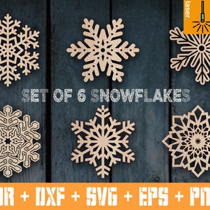 Set di decorazioni natalizie con fiocchi di neve / Decorazioni natalizie vettoriali CNC / File di taglio natalizio / Decorazioni per alberi / Decorazioni natalizie / Decorazioni in legno tagliate al laser