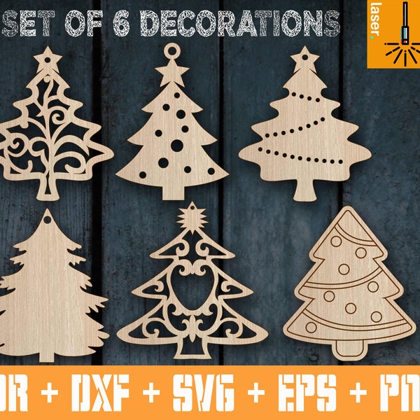 Set of 6 Christmas trees | Christmas template | Vector Xmas Decor | Christmas cnc files | Christmas decorations | Christmas Sets decorations