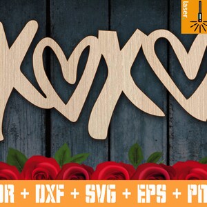 XOXO Wanddeko | Svg-Vektordateien für Glowforge | Valentinstag cnc Laser cutter | Love Art Dekor aus Sperrholz und Metall | Plasmaschneiden