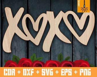 XOXO wall decor | Svg vector files for Glowforge | Valentines Day cnc laser cutter | Love Art decor of plywood and metal  | Plasma cutting