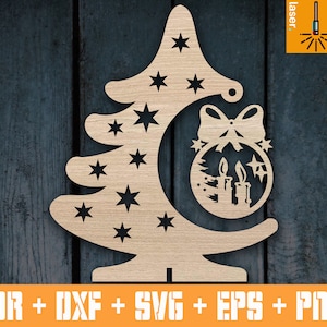 Patrón de plantilla de árbol de Navidad para láser / Cnc vector árbol de Navidad de pie / planos CNC / archivos CNC / decoración navideña / Vector cnc