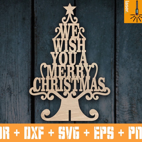 Wish You Merry Christmas Tree | Christmas tree sign for Laser | Cnc vector Christmas tree | Christmas cut file | Christmas decoration | Cnc