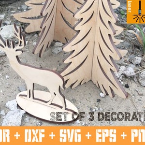 Christmas set of tree and deer for Laser | Cnc vector standing Christmas tree | CNC router files | Christmas decoration | Vector for cnc