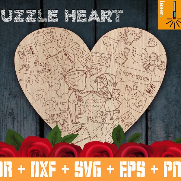 Heart-shaped puzzle | Valentines day decorations cnc | cnc file |  Vector for laser cut | Heart template for Valentine’s Day