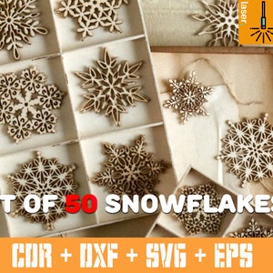 SET di 50 decorazioni di fiocchi di neve di Natale / decorazioni natalizie / Cnc vector Xmas Decor / file di taglio natalizio / decorazioni natalizie / Laser Cut