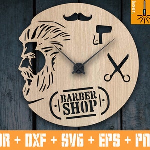 Vector cnc files of the Clock for Barber Shop - Laser cut template CNC plan cutting Watch SVG, Files for Cricut, Time Svg, Wall Clock Svg