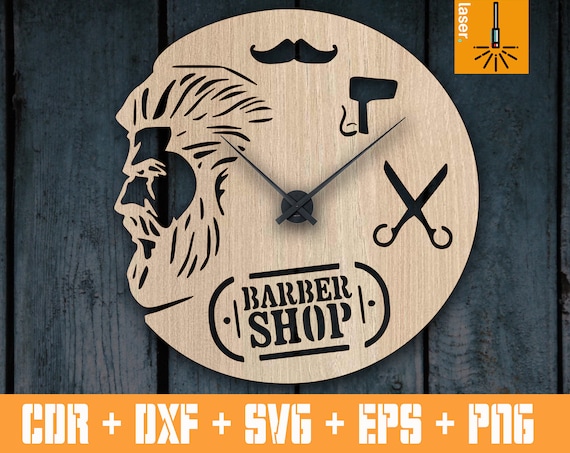 Vector cnc archivos del reloj para barberia plantilla de corte laser CNC plan de corte reloj SVG archivos para Cricut tiempo svg reloj de pared Svg Etsy Espana