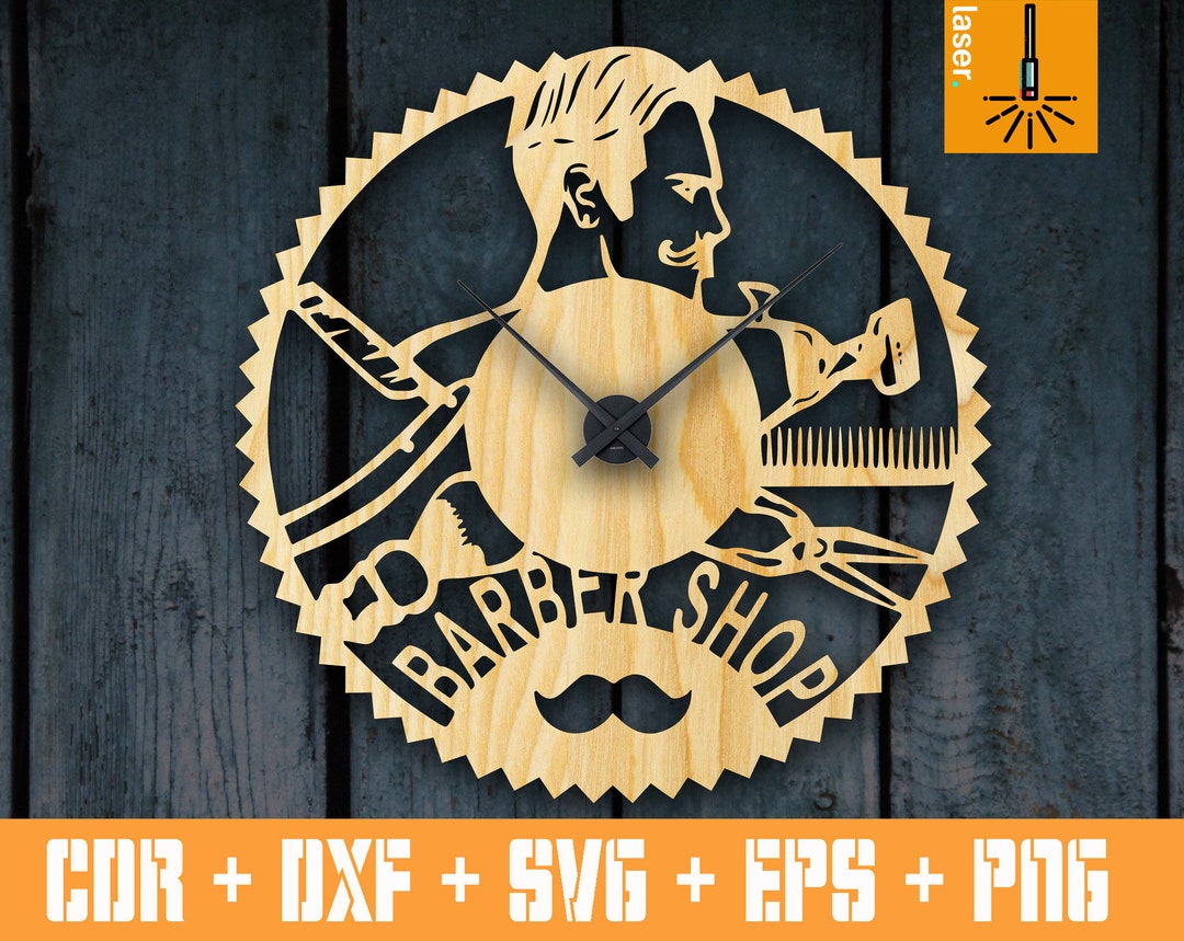 Vector File for Laser Cut Clock for Barber Shop Laser Cut Template CNC Plan Cutting Watch SVG