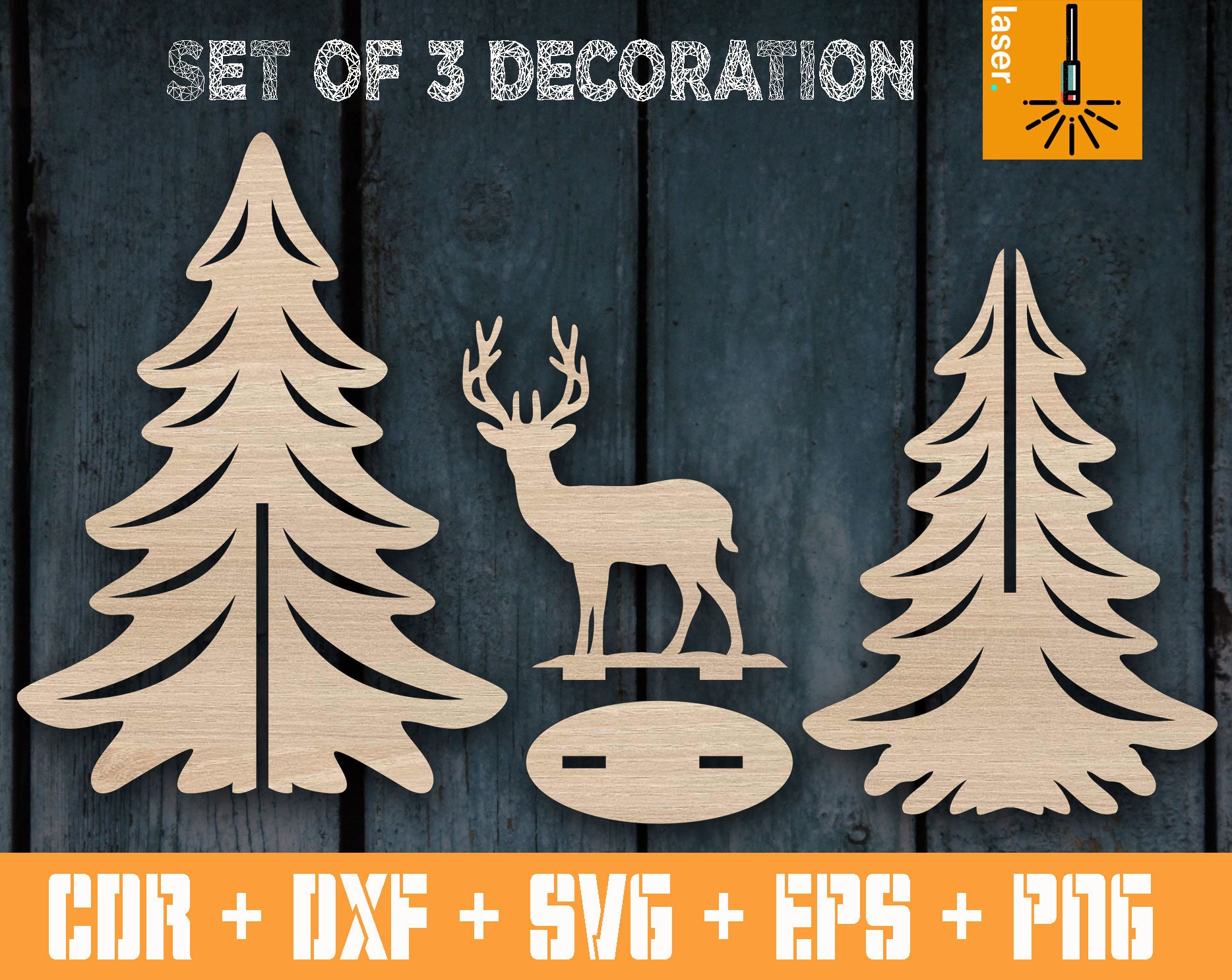 Christmas Set of Tree and Deer for Laser Cnc Vector Standing | Etsy
