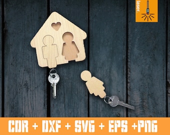 Porta llaves de casa. Plantilla cortada con láser Key Keeper. Archivo CNC. CNC vectorial. archivos CDR. Titular de la clave