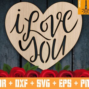 Ich liebe dich Herz Dekor | SVG-Dateien für Glowforge | cnc laserschneider | Love Art Dekor aus Sperrholz und Metall | Laserschneiden