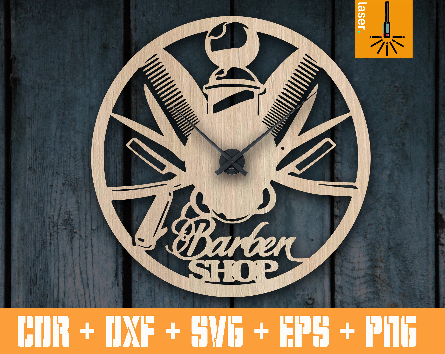 Clock SVG Wall Decor for Barber Shop Clock Laser Cut Template Etsy Canada