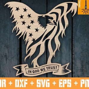 Decoración patriótica SVG / American Eagle DXF / Flag USA / Archivo para plasma cnc o corte láser / Clipart Arte gráfico / Archivo vector glowforge