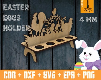 Easter laser cut SVG | Eggs cup holder | Dxf files for laser | Egg holder plywood | Laser egg tray | Easter plywood | Eggs stand easter
