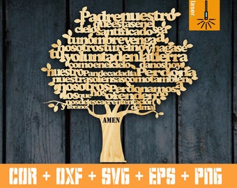 Árbol Padre Nuestro (Lords Prayer Tree in Spanish). Laser cut vector template. Vector cnc file. Layout cnc machine. Cnc files. cnc sign