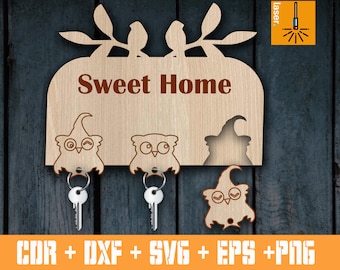 OWLS key holder. Key keeper laser cut template. Cnc file. Vector cnc. Laser cut eps. File cut svg. Laser cut file dxf. DXF. Cnc vector. Cnc.