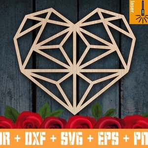 Polygonal Heart Decor for Laser Cut. Cnc files. CNC. Cnc vector. Cnc plans. Heart Shaped Vector