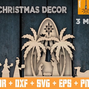 クリスマス ベビーベッドセット デコレーション SVG | CNC ファイル | レーザー用クリスマス DXF ファイル | ファイル CNC テンプレート レーザー彫刻 クリスマス モデル CNC プラン