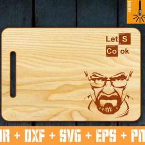 Planche à découper - Let’s Cook et M. HEISENBERG. Modèle découpé au laser. Fichier Cnc. Vecteur cnc. Fichiers CDR. Vecteur EPS, modèle pour la découpe au laser, cnc
