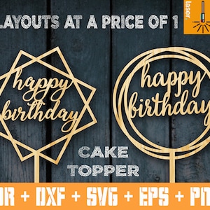 Happy birthday cake topper. Happy birthday vector. Happy birthday decor. Happy birthday template. Laser cut SVG. Vector for CNC. Cnc Topper