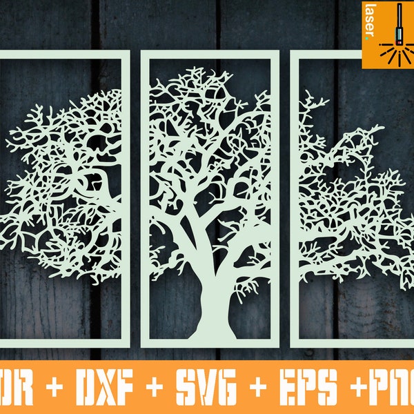 Tree Wall Hanging CDR, CNC file, Wall Panels, Room Decor, Tree Patterns, Pano Tree eps, Laser DXF, Cut Templates, Home Decor, Cnc Vector cut