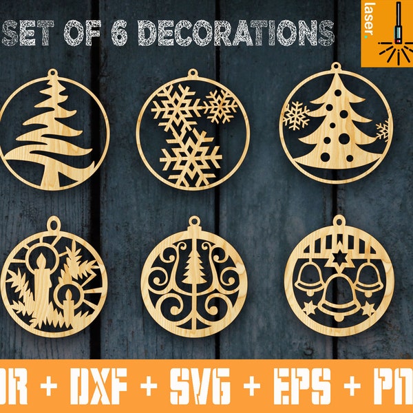 SET of 6 Christmas bauble for Laser cut | Christmas tree decor | Cnc vector Xmas Decor | Christmas decorations | Christmas Sets decoration