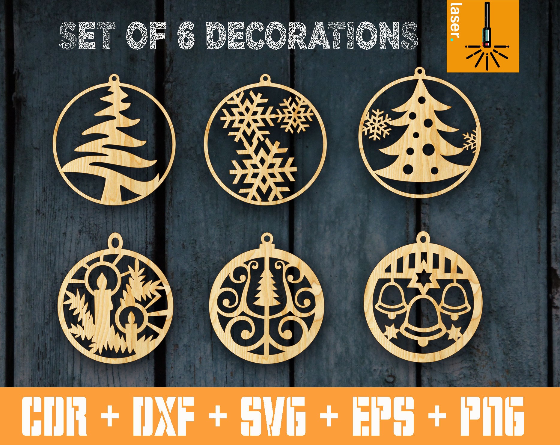 SET of 6 Christmas Bauble for Laser Cut Christmas Tree Decor Etsy UK