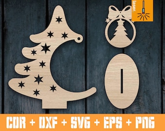 Patrón de plantilla de árbol de Navidad para láser / Cnc vector árbol de Navidad / archivo de corte de Navidad / archivos CNC / decoración navideña / vector cnc