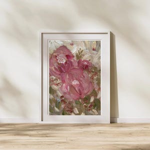 Abstract bloemen acrylschilderij: moderne bloemenkunstdruk