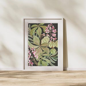 Originele botanische aquarel – Aesculus met roze bloesem | A4 natuurillustratie | Gebloemde muurkunst | Handgeschilderd plantenkunstwerk