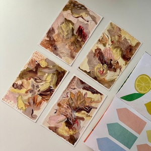Lot de 4 mini toiles abstraites - Fabriquées à la main avec de l'acrylique et du pastel à l'huile | ORIGINAL peint | Mini-oeuvre d'art peinte à la main | couleurs beiges