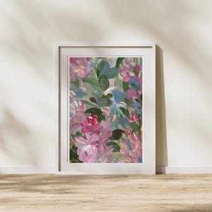 Abstract bloemen acrylschilderij: moderne roze bloem muurkunst