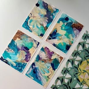 Ensemble de 4 mini toiles abstraites - Fabriquées à la main avec de l'acrylique et du pastel à l'huile | ORIGINAL peint | Art miniature peint à la main | violet/bleu/argent